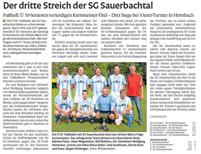 SG Sauerbachtal Ü50 2018 Kreispokalsieger